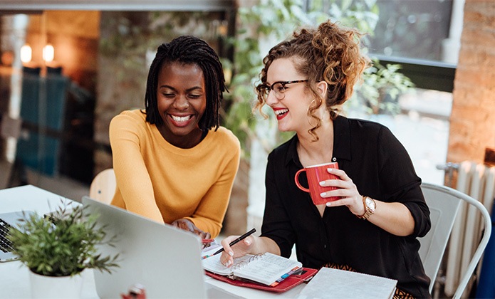 two women talking